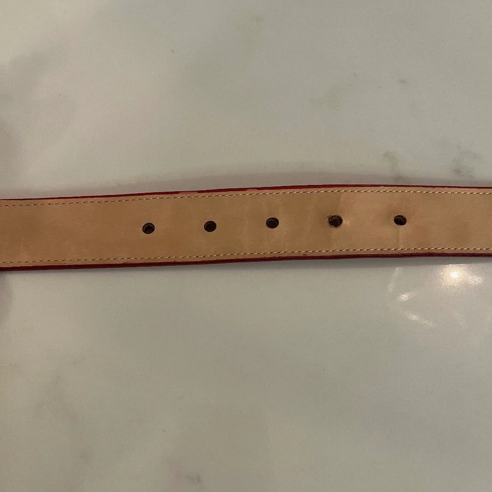 Red Patent Leather Belt with Gold Buckle - Women Accessories
